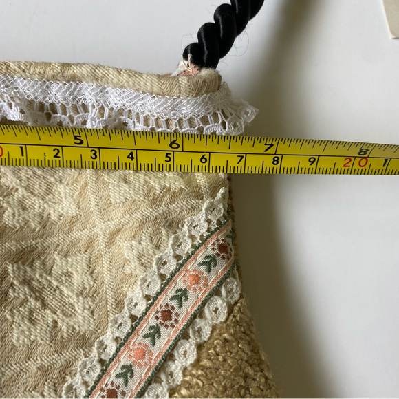 Crossbody Bag Hand made NWT Lace Fabric Ribbon 9” X 8.5” Cord Strap Beige Black - Picture 9 of 16